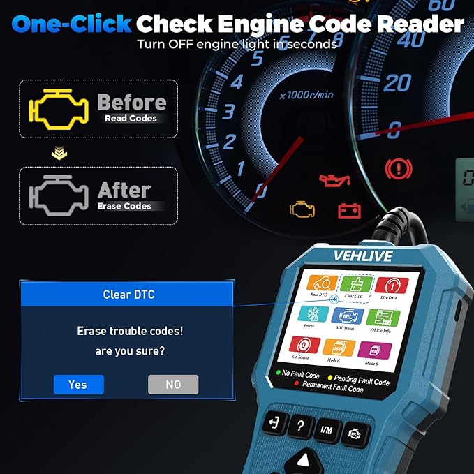 OBD2 Scanner Diagnostic Tool, Check Engine Light Car Code Reader with Reset, Battery Tester, Live Data, Freeze Frame, I/M Readiness, Car Scanner Diagnostic Tool for All OBDII Car After 1996