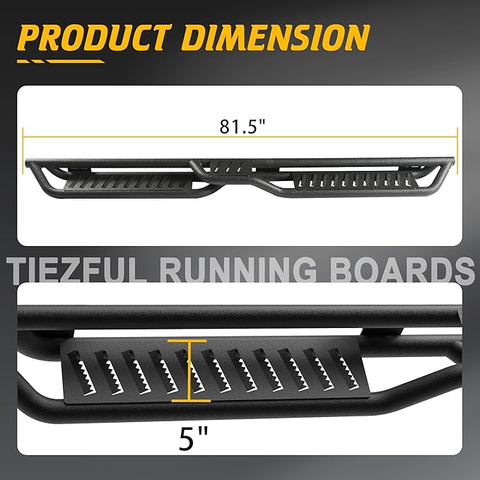 Running Boards Compatible with Toyota Tacoma 2005-2023 Double Cab Crew Cab, Two-Stairs Side Steps, 5 inch Wide Nerf Bars Step Bars