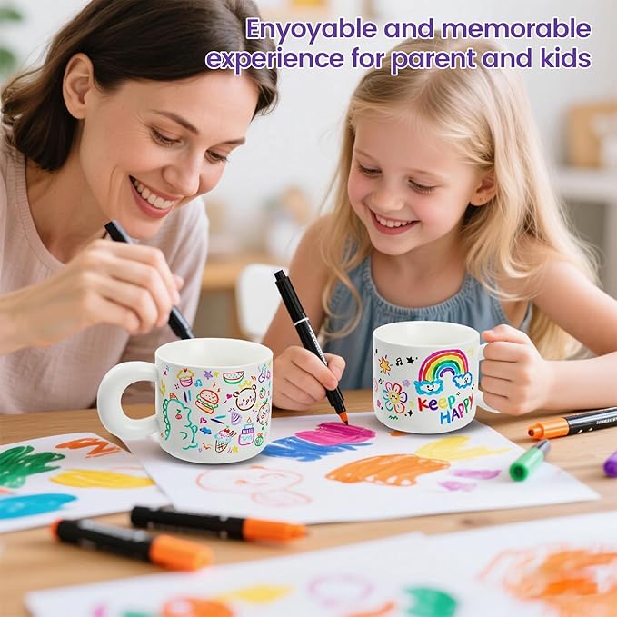 Paint Your Own Ceramic Mug Kit - DIY Ceramic Painting Kit for Adults Kids, Paintable Ceramic Mug Decorating Set, Custom Mugs Design Your Own, Ceramic Painting Kit Includes Mug, Paints, Manual