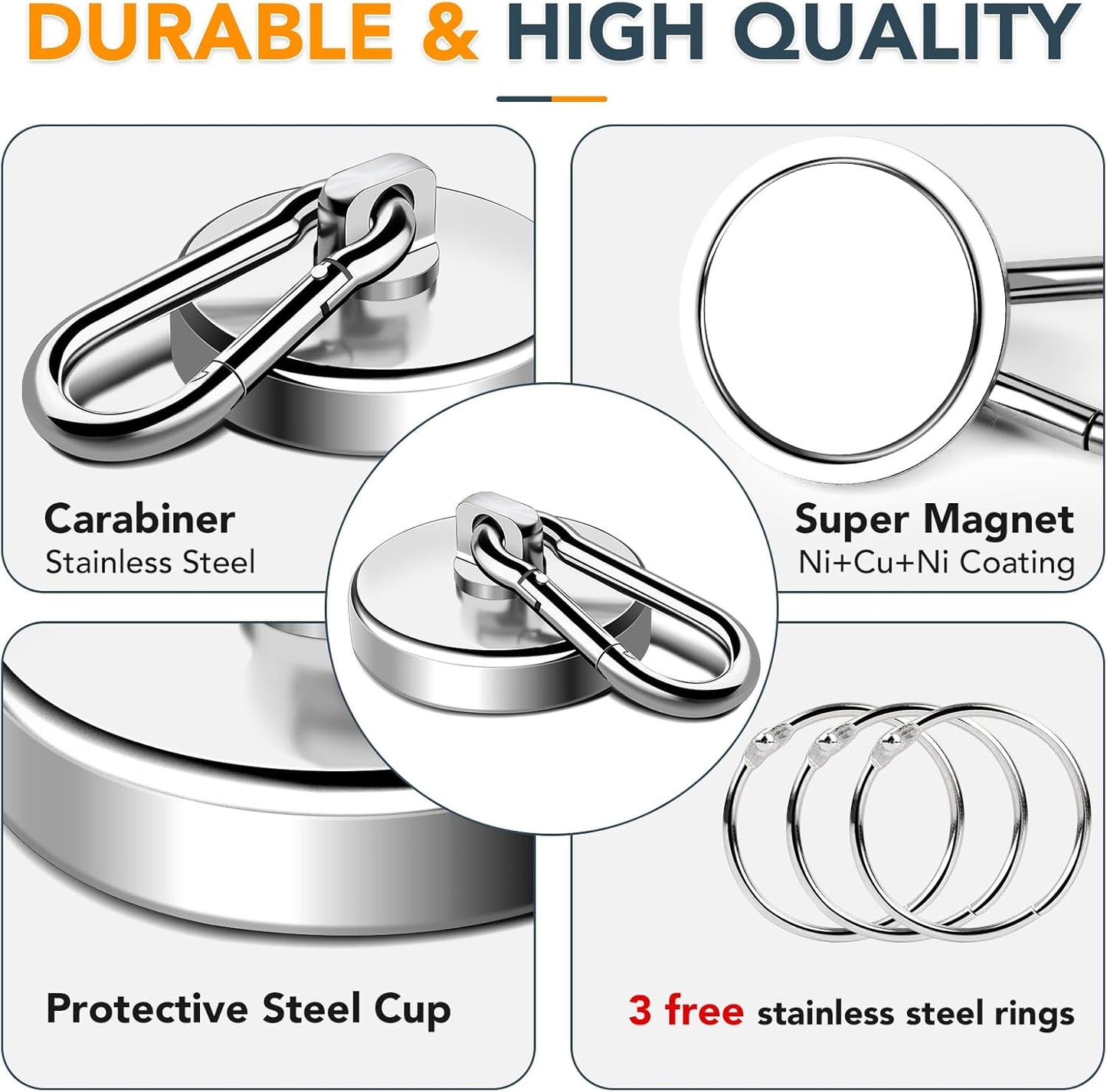 MIKEDE Magnetic Hooks Heavy Duty, 150LB Strong Swivel Neodymium Magnets with Magnetic Carabiner Hooks, Powerful Magnet Hooks for Hanging, Cruise Ship, Curtain, Home, Workplace - 6 Pack