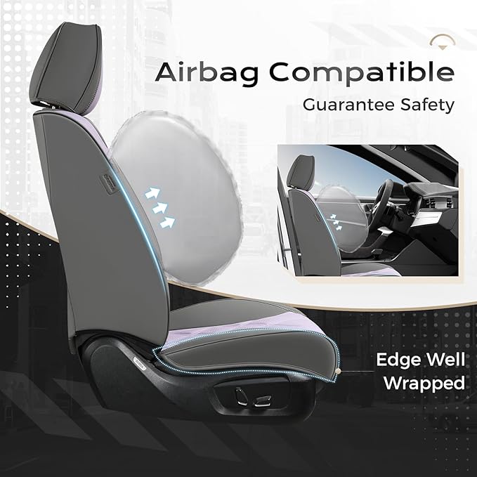 Coverado Car Seat Covers, Front Covers for Cars, Car Seat Cover Front Seats, Automotive Seat Cover, Waterproof, Leather Car Seat Cushion, Universal Interior Seat Protectors for Most Cars Light_Gray