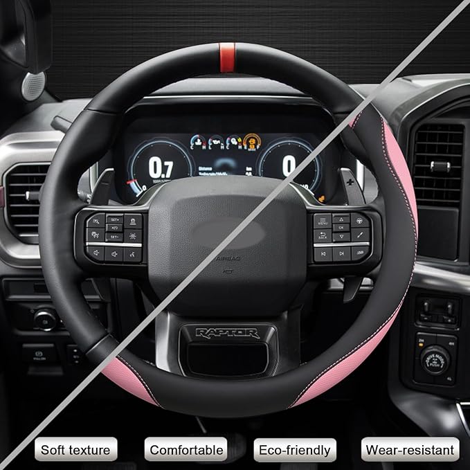 West Llama Customized Auto Car Steering Wheel Cover for Ford F-150, F-250, F-350, Expedition (Black+Pink)