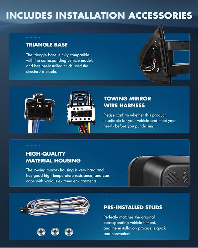 ECCPP Tow Mirrors Towing Mirrors Fit For 2007-2013 For Chevy Silverado 2007-2013 For GMC Sierra With Left Right Side Arrow Signal on Glass With Power Heated Turn Signal Light Back up lamp