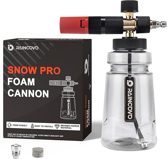 Foam Cannon Wide Mouth for Pressure Washer, Thick Snow Foam Lance for Car Wash, Adjustable Soap Cannon with 1/4 Inch Quick Connector, Additional 1.1mm Orifice Nozzle