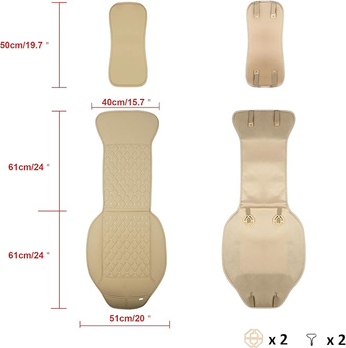 Black Panther 1 Pair Luxury Car Seat Covers Protectors, Universal Anti-Slip Driver Seat Cover with Partial Backrest Coverage (Middle Part Only), Diamond Pattern, Compatible with 95% Cars (Beige)