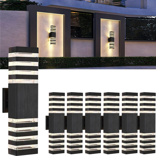 18inch LED Square Up & Down Wall Lights,24W Outdoor Wall Light 4000K Day White Aluminum Body Waterproof IP65 LED Exterior Light Fixtures Wall Mount for House Patio Garage Garden. (6 Pack)