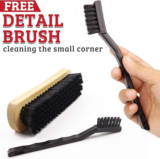 Leather & Textile Shine Brush by TAKAVU, Durable Soft Nylon Bristles, Included Detailing Cleaning Brush, Unique Concave Design Wood Handle for Car Interior Seat Carpet Upholstery Couch Boots Shoes