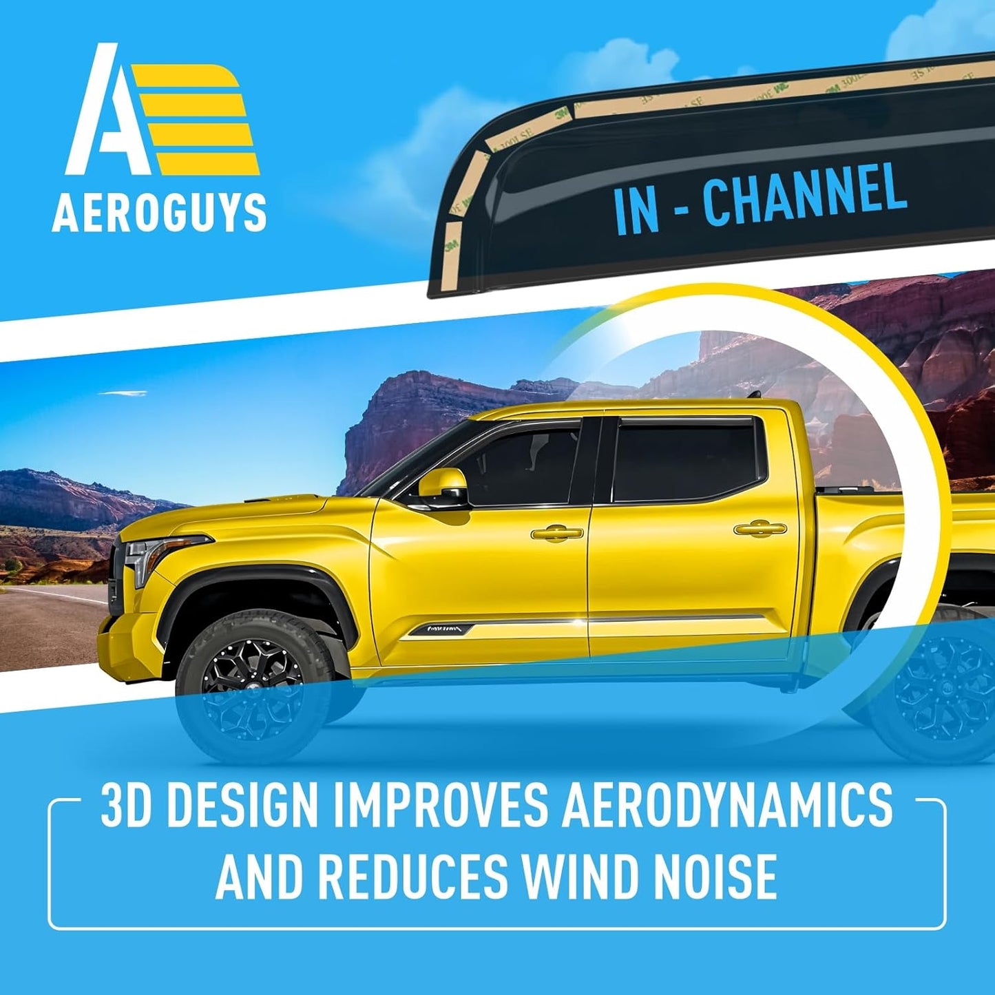 Extra Durable Window Deflectors in-Channel Window Visors Rain Guards Fit for Toyota Tundra 2022-2025 CrewMax, Sun Visors, Wind Vent for Shades, Exterior Car Accessories - 4 pcs. AG0915