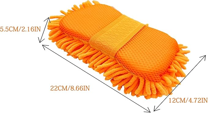 Microfiber Car Wash Sponge-Non-Scratch Wash Mitt-Two Sided Chenille Microfiber Washing Sponge-Mitt for Cars, Trucks, SUVs, Boats (2 Pack Orange)