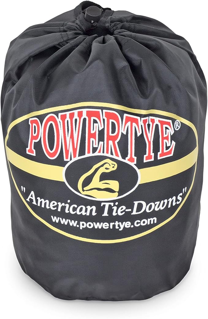 PowerTye 1.5 inch x 10ft Extra Long Ratchet Tie Down Straps, Heavy Duty with Carabiner Hooks, Soft-Tye & Bag, for Motorcycle, ATV & Cargo - 1,000 lb WLL - Made in USA - Green/Black Pair