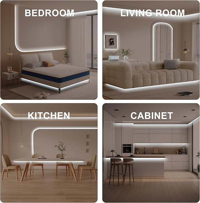 16.4ft COB Led Strip Light with Remote, 6500K Dimmable Bright Daylight White Led COB Strip Light, White Continuous Led Strip Light for Mirror, Stair, Cabinet, Room