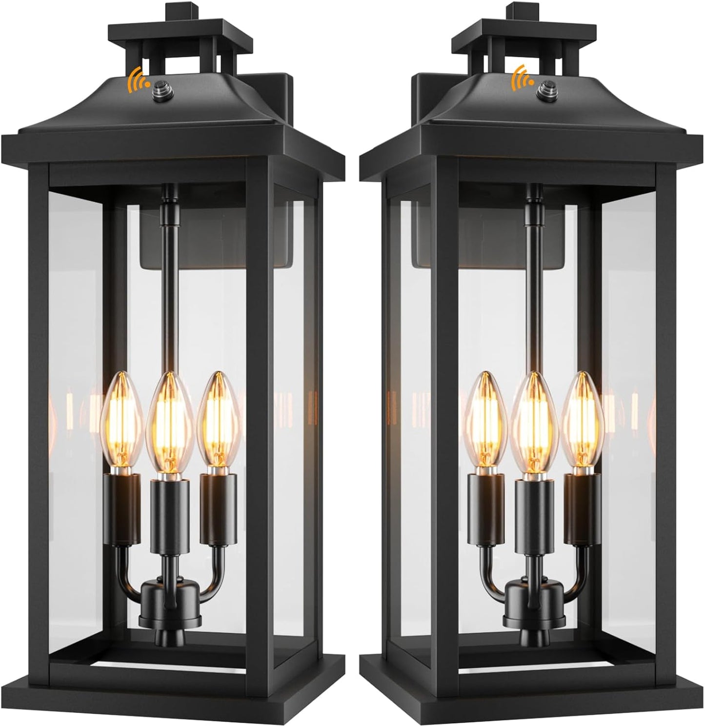 20" Large Dusk to Dawn Outdoor Lights 3-Light, 2 Pack Black Modern Exterior Lighting Fixtures Photocell Sensor Outside Porch Lights Wall Mount, Waterproof Patio Exterior Sconce Lamps E12