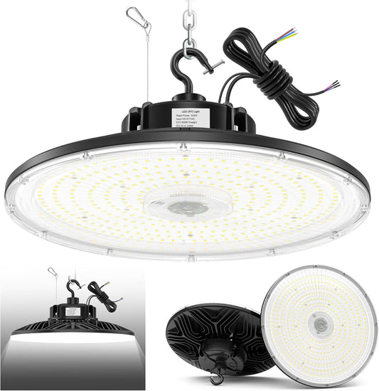 300W UFO LED High Bay Light 1-10V Dimmable, 5000K Daylight 42000LM, UL DLC Listed Low Bay LED Lights for Workshop Factory Warehouse, IP65 Waterproof Shop Lights Low Bay Lighting 100-277VAC Input