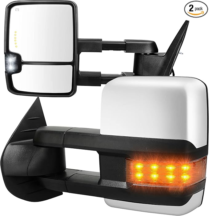 AUTOSAVER88 Towing Mirrors Compatible with Chevy GMC 2008-2013 Silverado Sierra All Models, Power Heated LED Arrow Signal Light Reverse Lights (2007 for New Body ONLY)