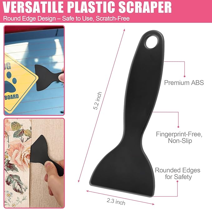 4 Pack Razor Blade Scraper, Premium Cleaning Scraper Tool with 50 PCS Metal & Plastic Razor Blades, Multi-Purpose Glass Scraper for Windows, Sticker, Decals, Cooktop, Paint Removal (Pink)