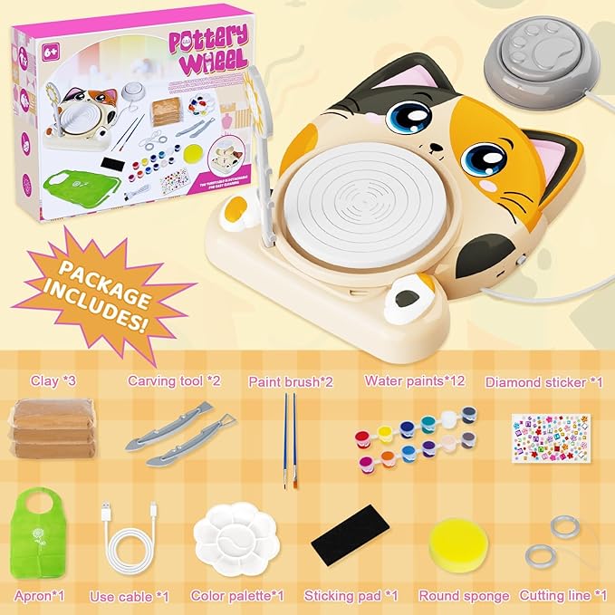 Insnug Pottery Wheel for Kids - Pottery Arts and Crafts for Kids Ages 8-12 with 3 Pack Painting Kit Air Dry Clay Art Supplies Toys for Girls Boy Christmas Birthday Gift for 6+