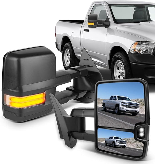 ECCPP Towing Mirrors Tow Mirrors With 2007-2014 For Chevy Silverado For GMC Sierra 1500/2500 HD/3500 Power Adjusted Heated Led Turn Signal Running Width Light Black Pickup Truck