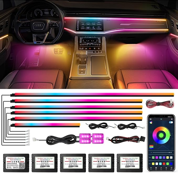 Dreamcolor Acrylic Interior Car Light 10 in 1 Automotive Ambient Light Kits with APP Control 16 Million Color 175 inches Fiber Optic Car LED Strip Light, RGB Music Sync Sound Activated Neon Car Light