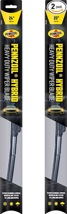 Pennzoil 872 Hybrid Heavy Duty Wiper Blades, 24 Inch & 20 Inch Windshield Wipers (Pack of 2), Automotive Replaceable Wiper Blades Reinforced with a Double Spring Frame for the Toughest Weather
