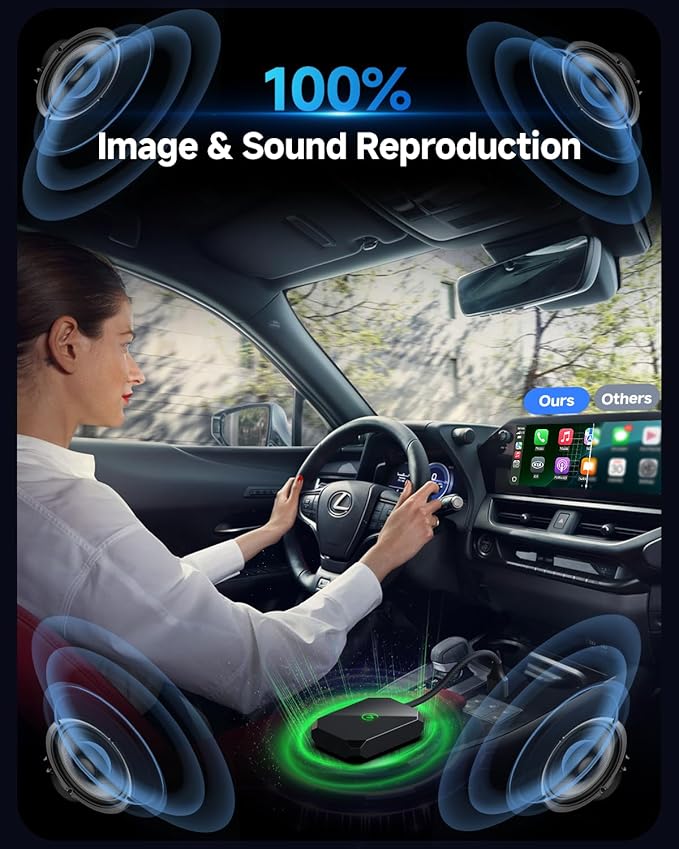 2 in 1 Wireless Carplay Adapter for iPhone Apple & Android Auto Wireless Adapter, [0 Delay & Stable Transmission] 5.8GHz Dual-Core Smart Chip Plug & Play Phone for iOS 10+/Android 11+ 2025 Black