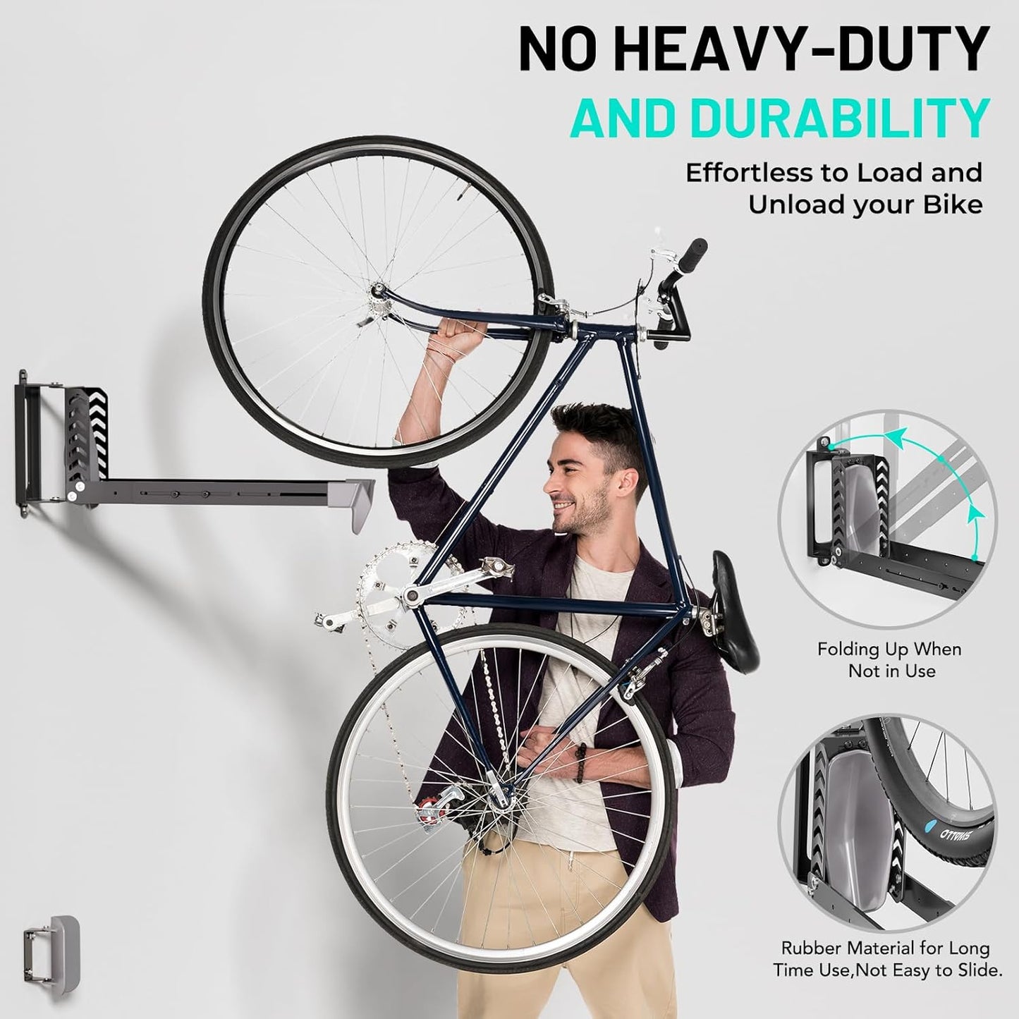 2-Pack Swivel Bike Rack Wall Mount, Bike Hangers for Garage, Space-Saving Vertical Bike Holder, Holds up to 77 lbs, Bicycle Wall Hanger Storage, No Heavy Lifting Required Indoor Hanging Bike Rack