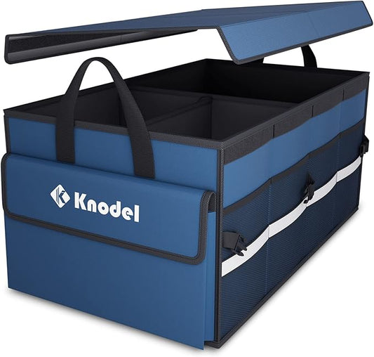 K KNODEL Car Trunk Organizer with Lid, Collapsible Car Trunk Storage Organizer, Car Organizer and Storage for SUV, Truck, Sedan (Medium, Blue)