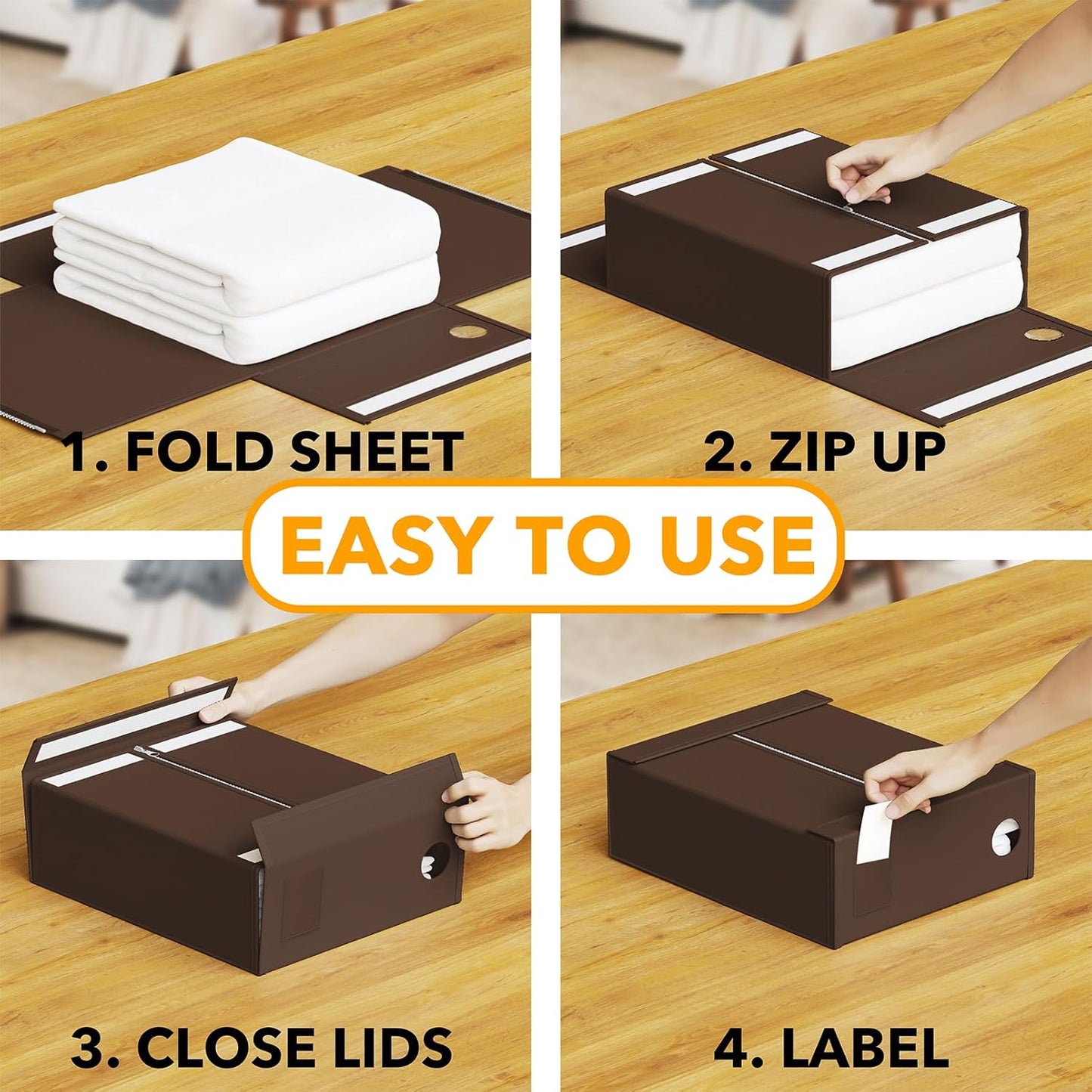 SpaceAid 9 Pack Bed Sheet Organizers and Storage, Foldable Sheet Organizer with Window for Linen Closet, Set Folder Keeper for Queen & King Size Bedding Storage (Brown)