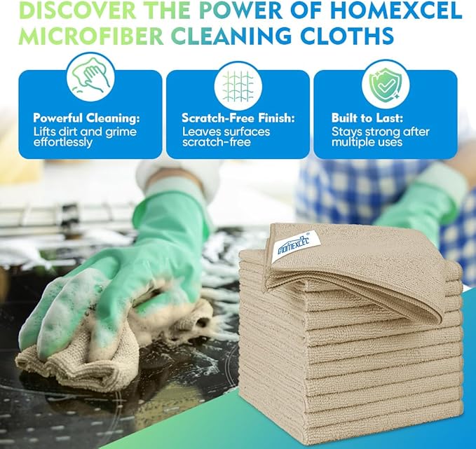 HOMEXCEL Microfiber Cleaning Cloth 6 Pack 12.5 x 12.5 inch Microfiber Towels for Cars Ultra Absorbent Car Washing Cloth Lint Free Streak Free Cleaning Rags for Car, Kitchen Window Brown
