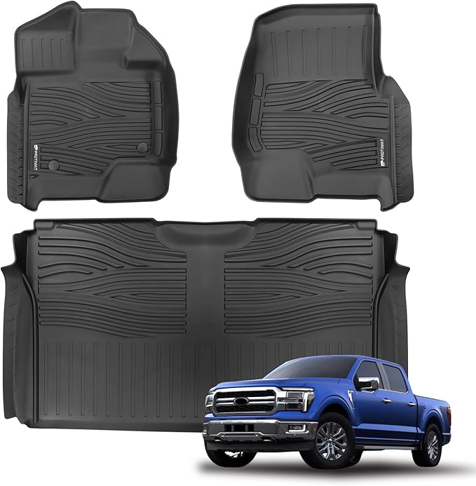 Floor Mat Custom Fit Ford F-150 /F-150 Lightning 2015-2024 2025 SuperCrew Cab, All Weather TPE Floor Mats for Ford F150 1st & 2nd Row Full Set Cargo Liner(Black)