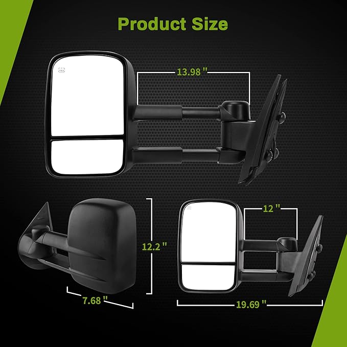 AUTOSAVER88 Towing Mirrors Compatible with 2007-2013 Chevy Silverado GMC Sierra All Models Right and Left Side Mirror Power Adjustable Heated Tow Mirror Set