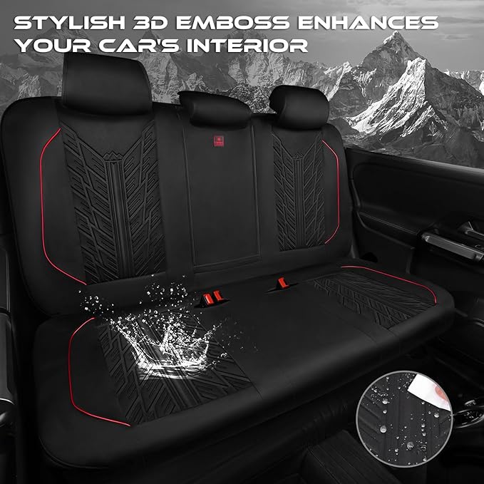 CAR PASS Waterproof Split Bench Seat Covers,Neoprene Rear Seat Covers,All-Weather Non-Slip Durable, Universal Fit for SUVs Sedans Trucks Vans Automotive,Black