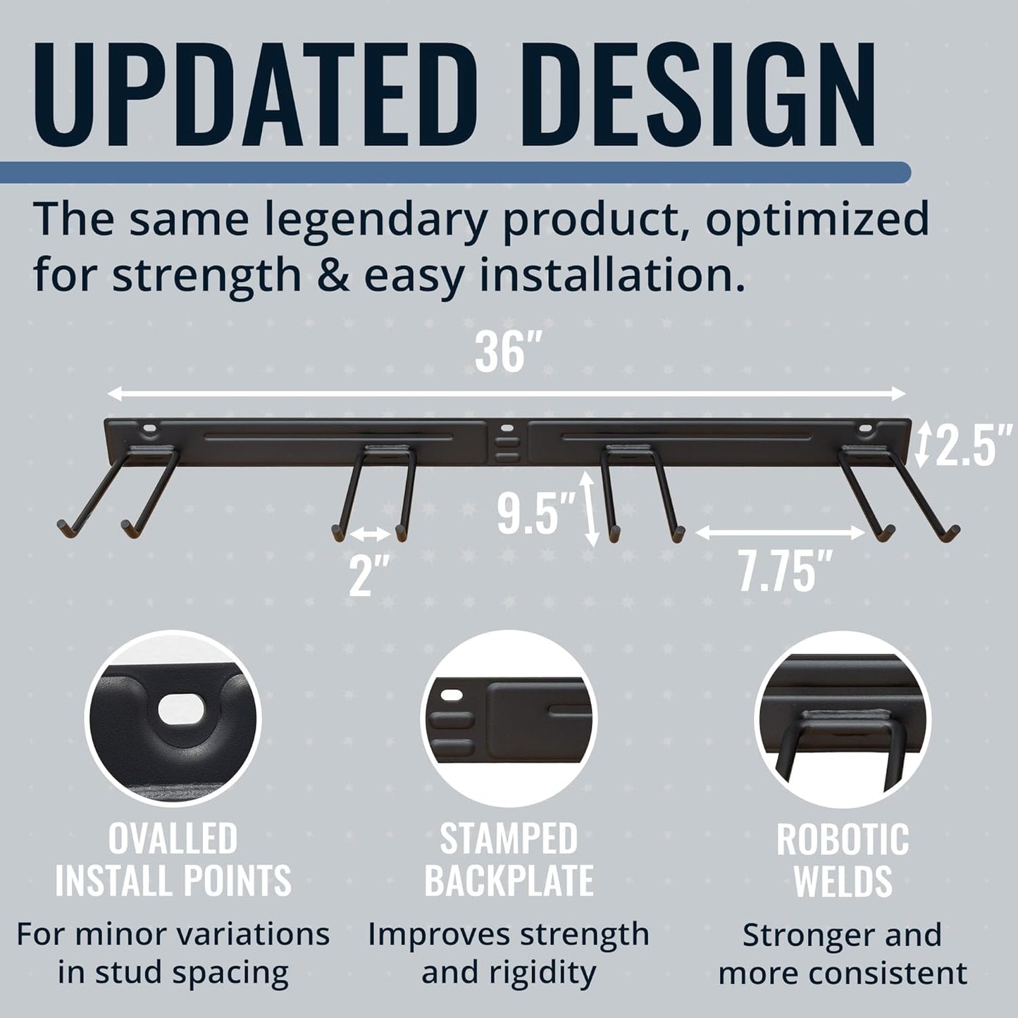 StoreYourBoard Wall-Mounted Rack With 4 Garage Hooks – Heavy-Duty Steel Holder Garage & Garden Storage for Shed, Workshop, or Home Organization – For Rakes, Shovels, Tools & More – 2 Pack, Black