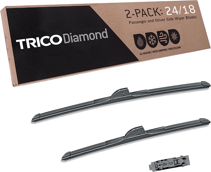 TRICO Diamond 24" + 18" Premium Automotive Replacement Windshield Wiper Blades (Set of 2), Passenger and Driver Side All-Weather Beam Wiper Blades for Select Vehicle Models