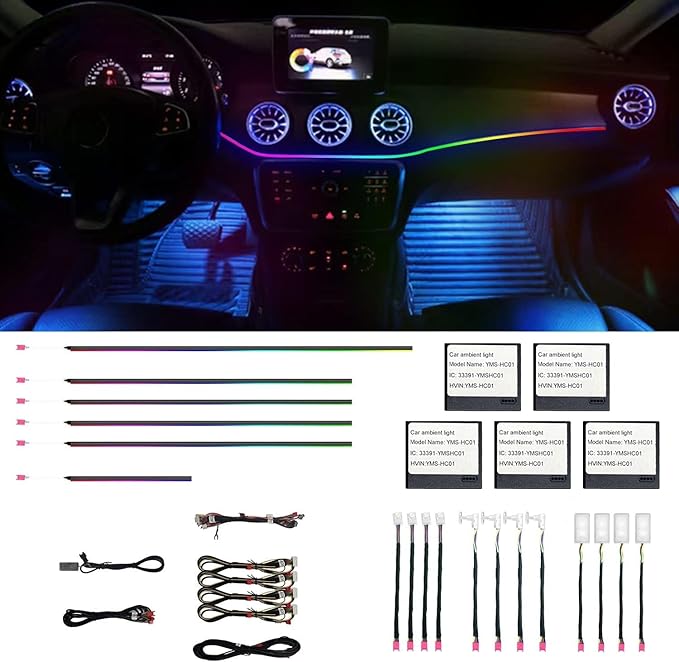 Car Interior Ambient Lights,18 in 1 128 Colorful LED Acrylic Fiber Optic Strip,Universal Multiple Modes Decoration Atmosphere with Music Sync Rhythm,APP Control,RGB Neon Lighting for All Cars