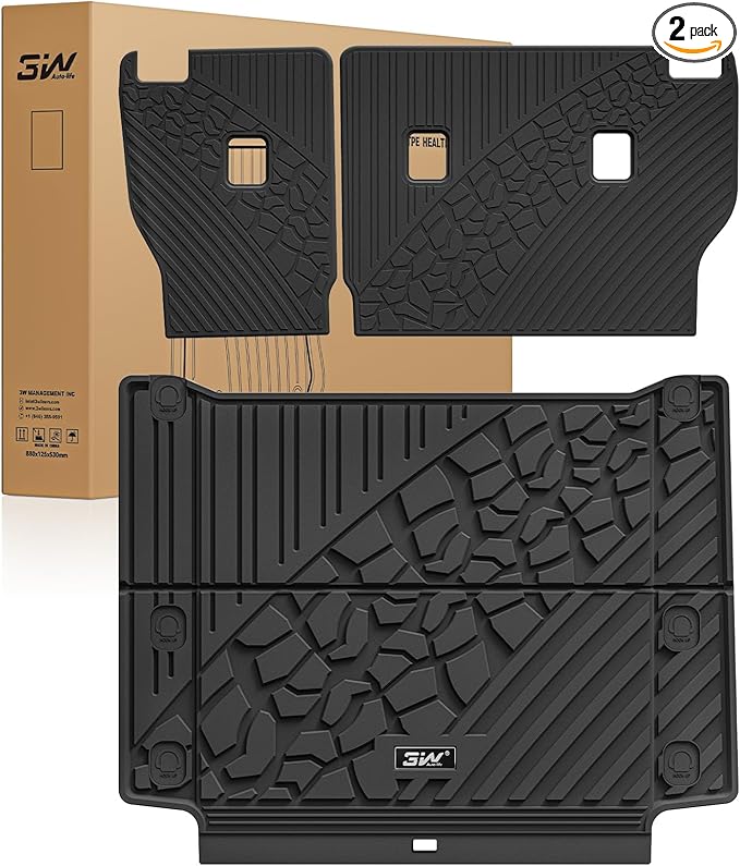 3W Backrest Liner & Cargo Liner for Jeep Wrangler 4XE 2021-2024 2025 (Non JL/JK), All Weather TPE Rubber Heavy Duty Car Liner Trunk Mat Wrangler 4XE Accessories (Hybrid & 4 Door with Subwoofer)