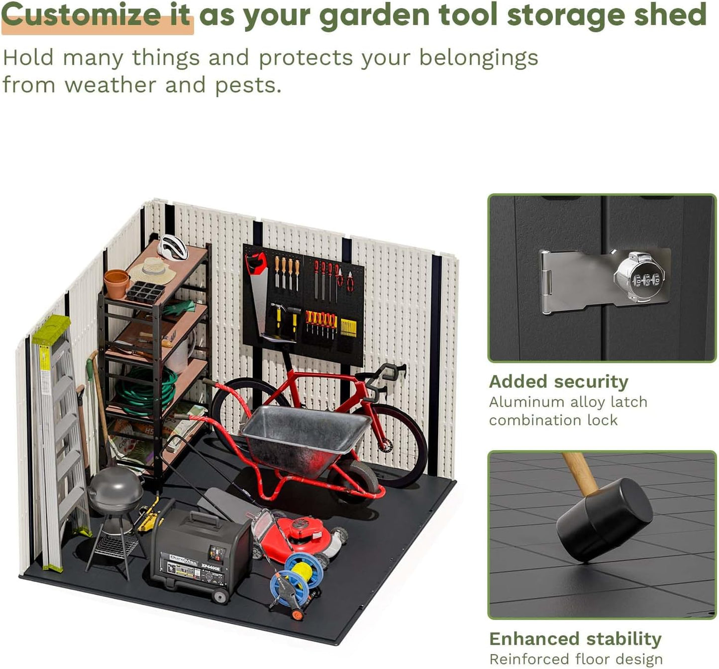 Patiowell 8x8 FT Outdoor Storage Shed, Plastic Shed Resin Garden Tool Shed with Floor & Window & Lockable Door for Patio Furniture, Backyard Tools, Bicycles & Lawnmower, Beige