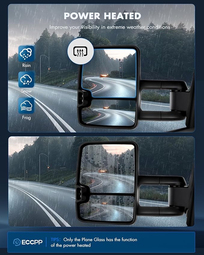 ECCPP Towing Mirrors Tow Mirrors With 1999-2002 For Chevy Silverado For GMC Sierra 1500/2500/3500 Power Adjusted Heated Led Turn Signal Width Light Black Pickup