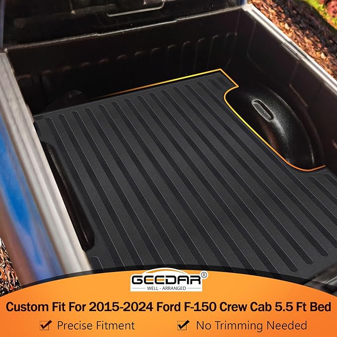 GEEDAR Heavy Duty Rubber Bed Mat for 2015-2024 Ford F-150 5.5 ft CrewCab, Includes 22-24 Lightning Crew/Super Crew, All Weather Liner, F150 Accessories, Black