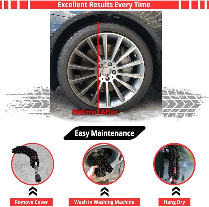 Wheel Cleaning Brush Car Detailing Kit - Rim Brush, Lug Nuts and Wheel Cleaner Brush Car Wash Kit -Tire Brushes for Cleaning Rims - Car Cleaning Supplies and Rim Cleaner Brush Set