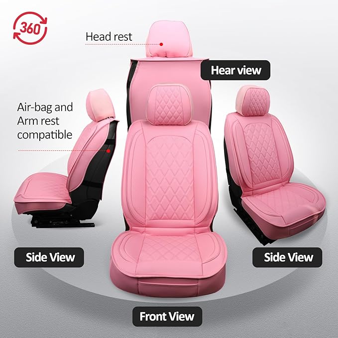 MIROZO Front Seat Covers Pink,2PCS Car Seat Covers Faux Leather Automotive Seat Cover Car Seat Protector Vehicle Seat Cover for Sedan, Truck and SUV (2PCS Front, Pink)