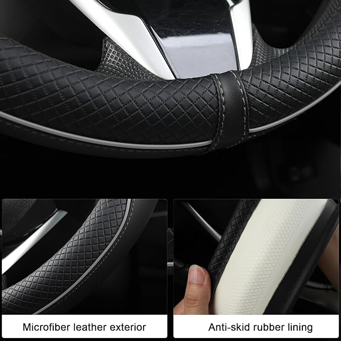 West Llama Customized Auto Car Steering Wheel Cover for Dodge RAM 1500 2500 3500, 15.5-16 inch (Black+Gray Line-Large Size)