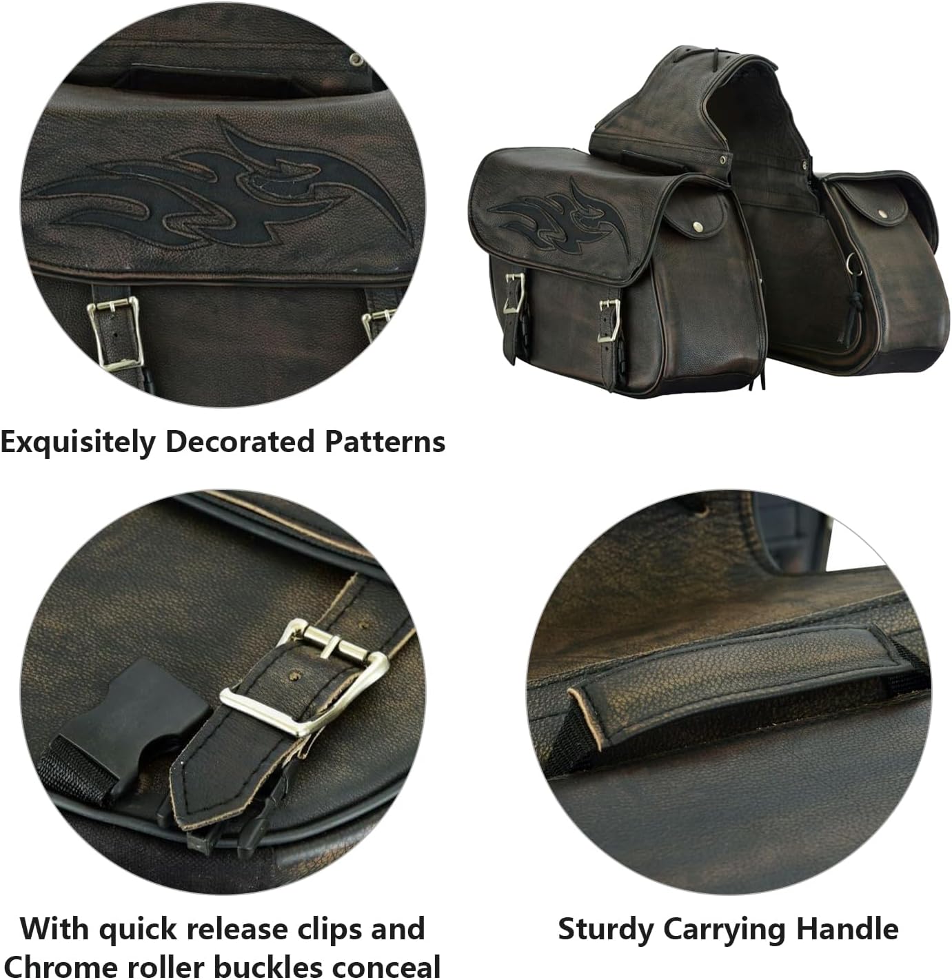 GARGOYLE BELLS Motorcycle Saddle Bags Leather Motorcycle Luggage Bag with Gun Holsters For Softails Sportsters and Choppers Waterproof Luggage Bags For Motorcycle