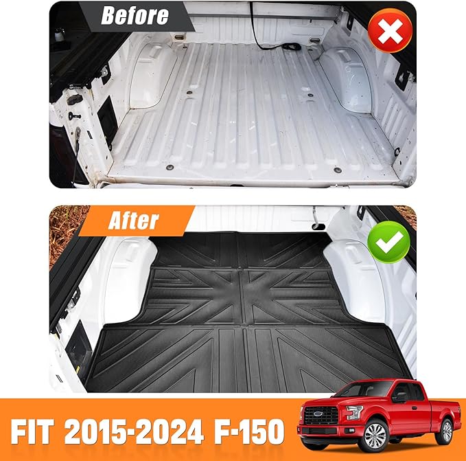 Truck Bed Mat Compatible with 2015-2024 Ford F150 5.5 FT Truck Bed Liner Cargo Mats TPE Cargo Liner Replacement for Ford F150 Accessories (5.5FT Bed Mat)