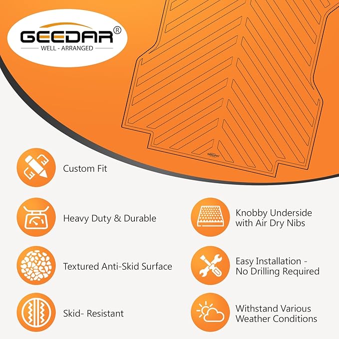 GEEDAR Rubber Bed Mat Compatible with 2024 2025 Toyota Tacoma 5Ft Heavy Duty Truck Bed Mat for Toyota Tacoma 5ft Truck Bed Liner, Heavy Duty Pickup Bed Accessories Cargo Mat