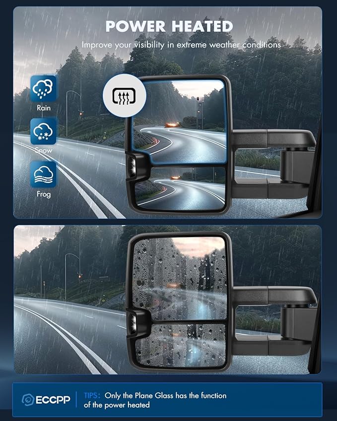 ECCPP Towing Mirrors Tow Mirrors With 1999-2002 For Chevrolet Silverado For GMC Sierra 1500 HD/2500 HD/3500 Power Adjusted Heated Led Turn Signal Width Light Chrome Pickup