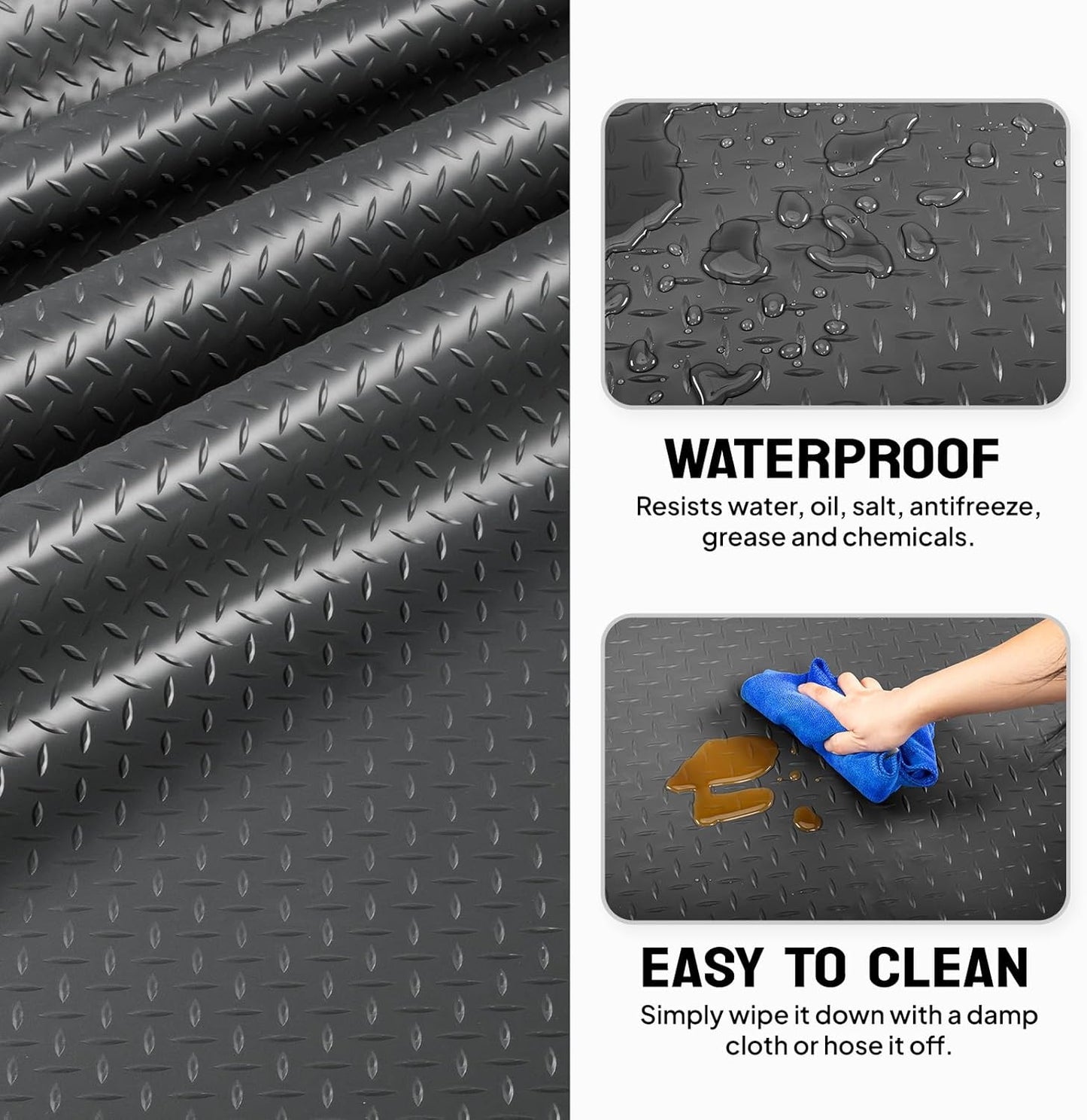 Bonnlo 5x10 FT Garage Floor Mat for Under Car,Thickened PVC Roll Floor mats，Waterproof Non Slip Parking Mat,Black