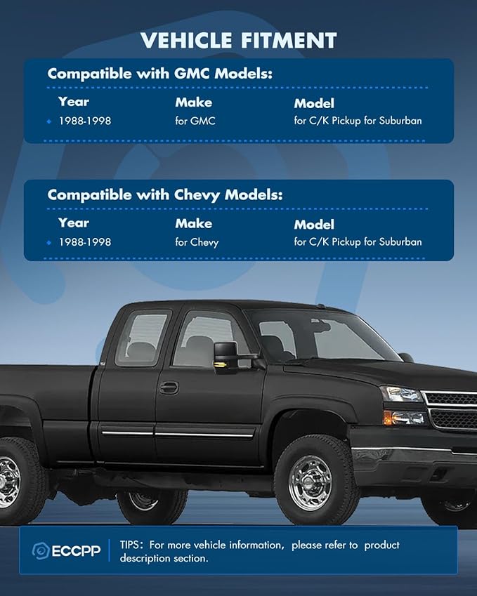 ECCPP Towing Mirrors Fit For 1988-1998 For Chevrolet C/K Pickup For Suburban For GMC C/K Pickup For Suburban With Power Heated Turn Signal Light Switchback Light On Cover Back Up lamp Black