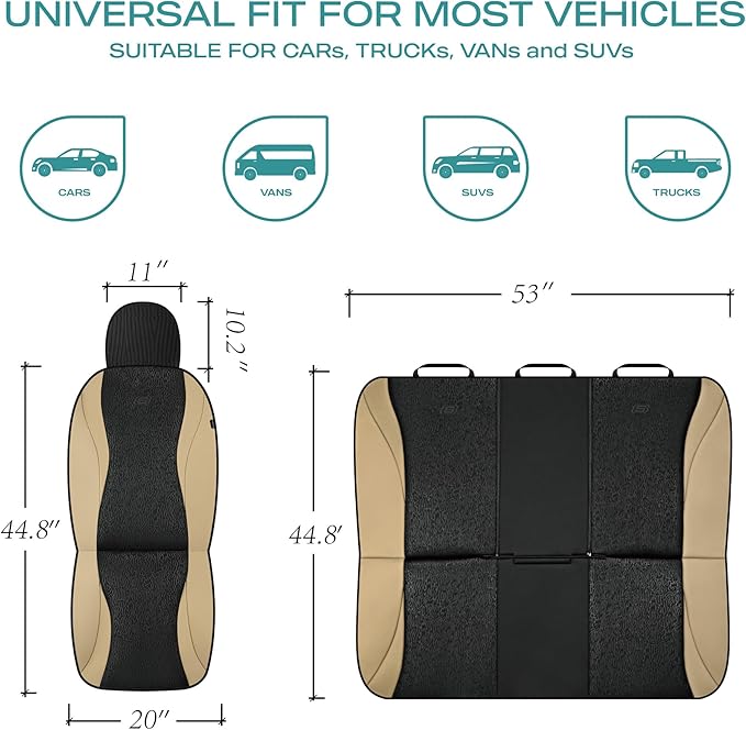 Skechers Car Seat Covers,Leather Seat Covers with GOGA Mat Technology,Waterproof Car Seat Covers Front Seats,Airbag Compatible,Comfort Universal Fit for Most Cars,Vans,Trucks,SUVs,Beige