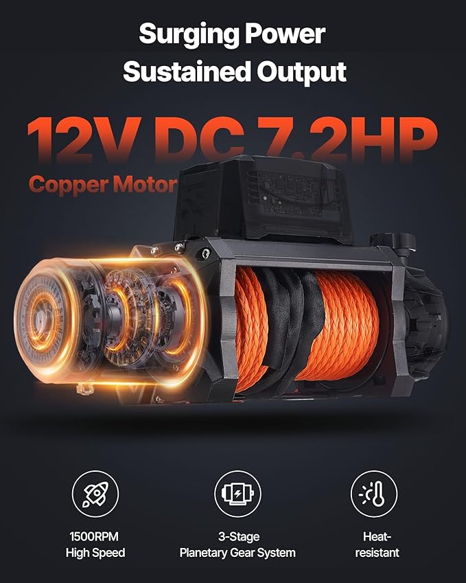 VEVOR Electric Winch, 13500 lbs Load Capacity, 12V DC Truck Winch with Φ3/8 in x 92 ft Synthetic Rope, Wireless & Wired Remote Control, IP67 Waterproof for Towing Off-Road SUV Jeep Trailer Boat