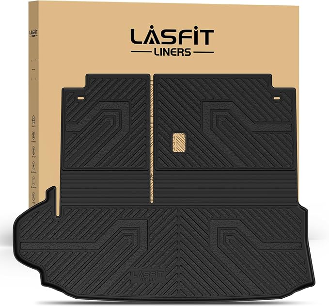 LASFIT Cargo Mat for Toyota Highlander 2025-2020 7&8 Seats(Not Fit with Subwoofer), All Weather TPE Custom Fit Cargo Liner for Highlander Accessories Rear Trunk Mat with Backrest Mat